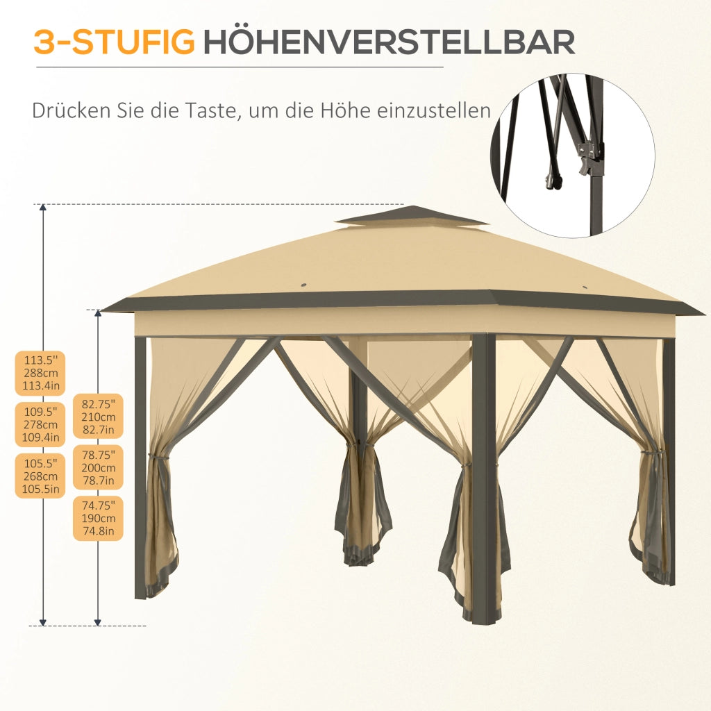 Gazebo 3 3x3 3m gazebo pieghevole impermeabile impermeabile invernale con doppia tenda protezione UV tenda da giardino pieghevole con pannelli laterali gazebo da giardino a borsa per il campeggio beige
