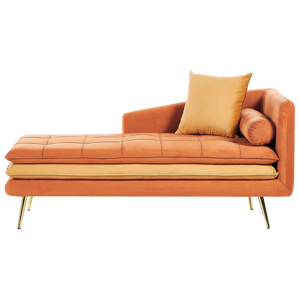 Chaise Longue Arancione Velluto versione Destra Tufted Abbottonato Spessamente Imbottito con Cuscini Mano Sinistra Mobili Soggiorno