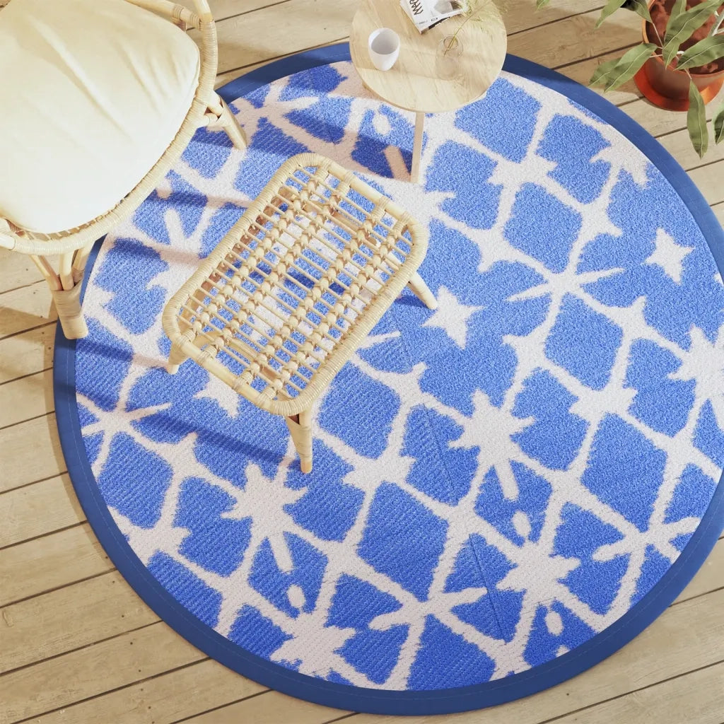Tappeto da Esterno ARAKIL Blu e Bianco ?160 cm in PP CFW9624395