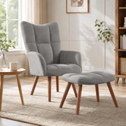 Reclining Armchair With Footstool, Light Grey Velvet