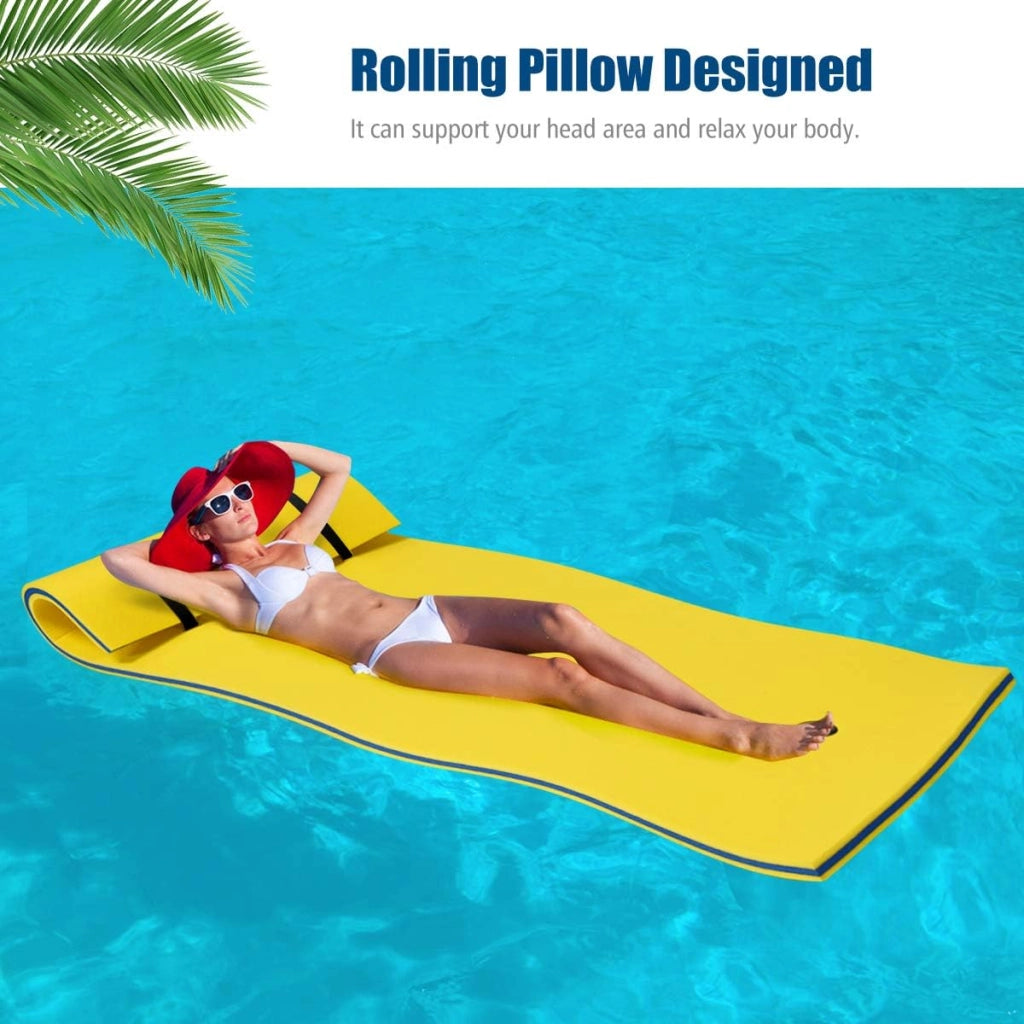 Tappeto Galleggiante per Mare e Piscina Arrotolabile, Materassino Galleggiante in Schiuma con Poggiatesta e Corda, Galleggiante Piscina Resistente