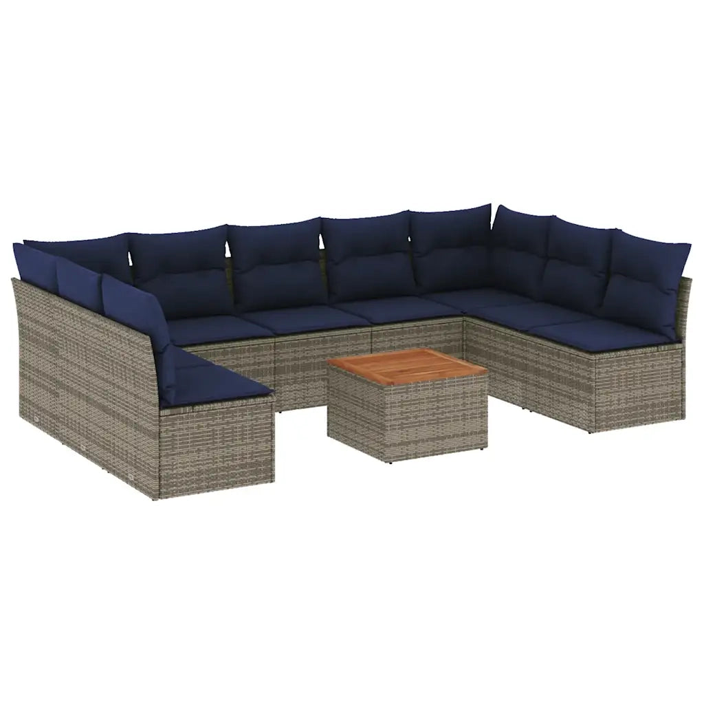 Set Divani da Giardino 10 pz con Cuscini Grigio in Polyrattan