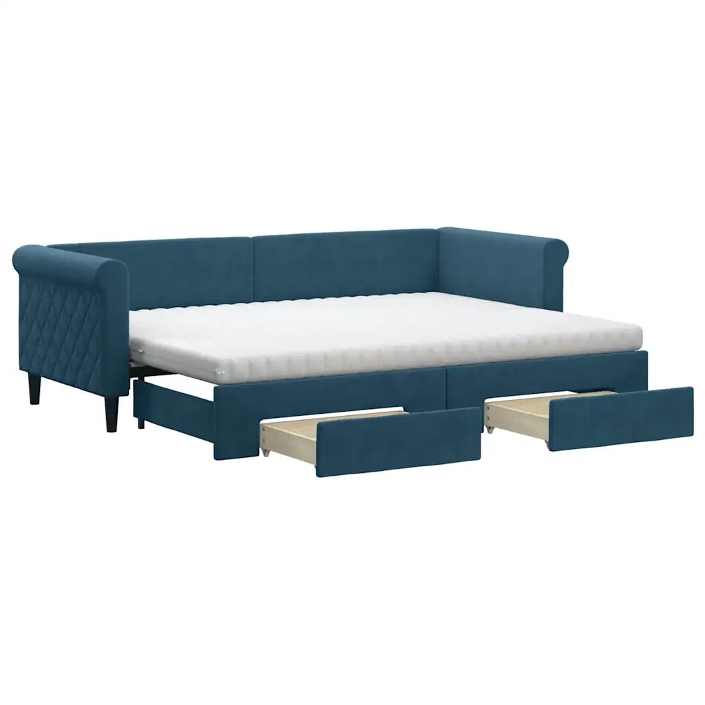 Divano Letto Estraibile con Cassetti Blu 80x200 cm in Velluto 3197835