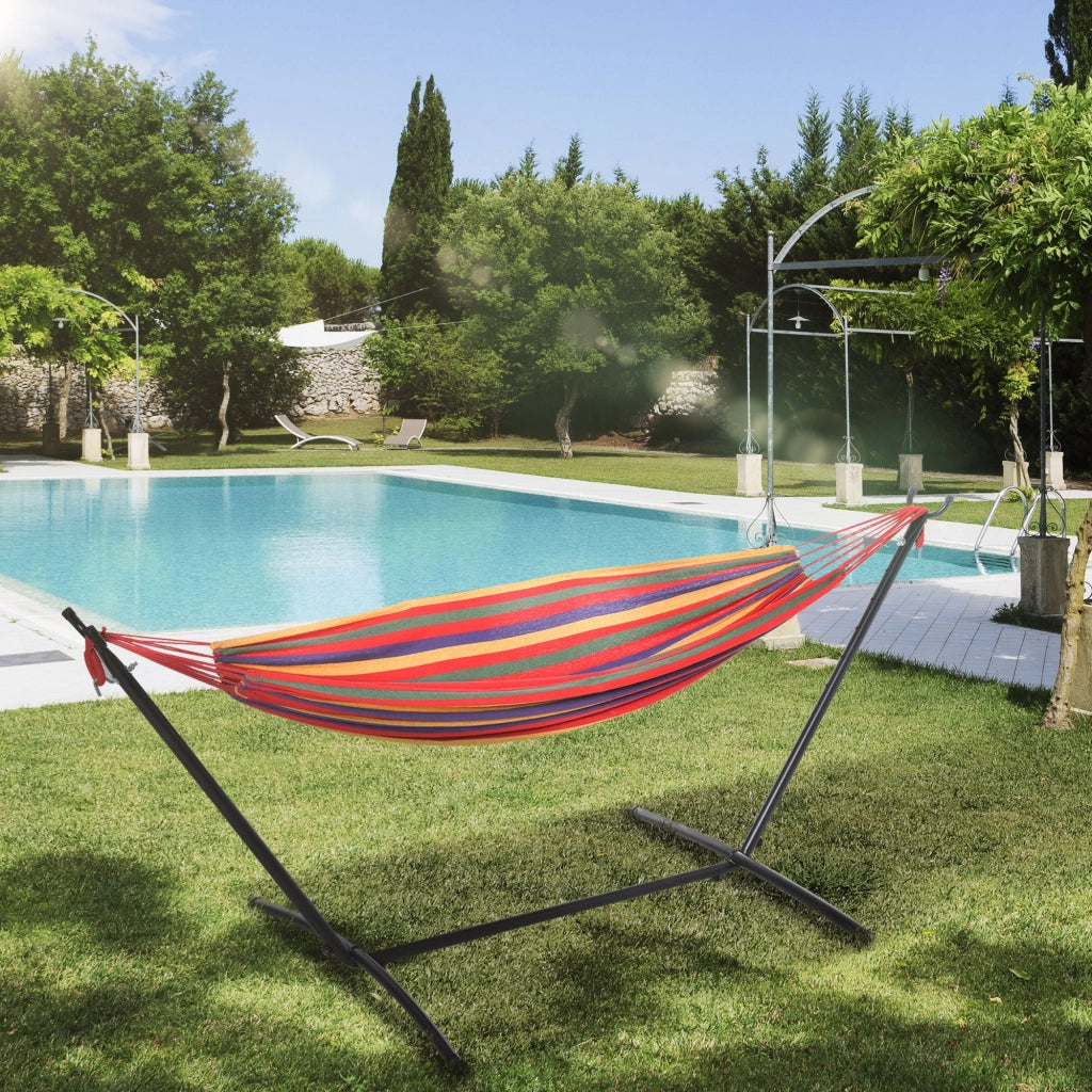 Amaca da Giardino Autoportante 285x118x110 cm in Acciaio e Cotone Multicolor