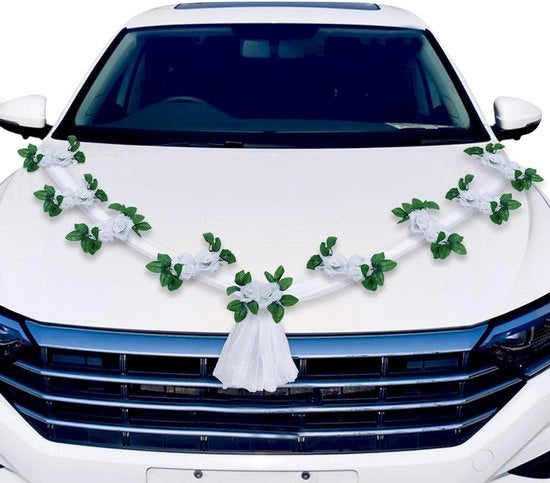 Kit di decorazione per auto per matrimoni con 9 pezzi di fiori artificiali e foglie verdi - ideale per occasioni festive