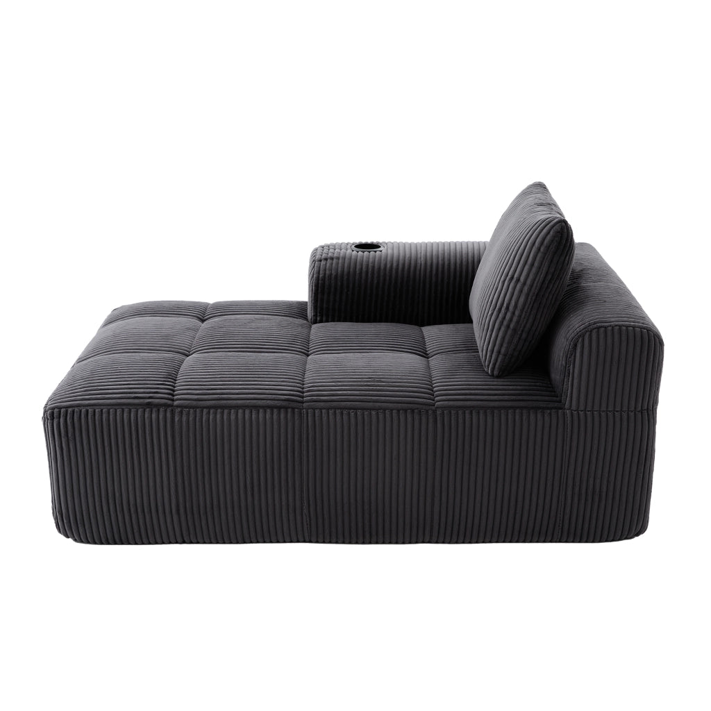 Poltrona relax con tasche laterali e portabicchieri, in tessuto a coste, Grigio scuro 158 × 93 × 61 cm