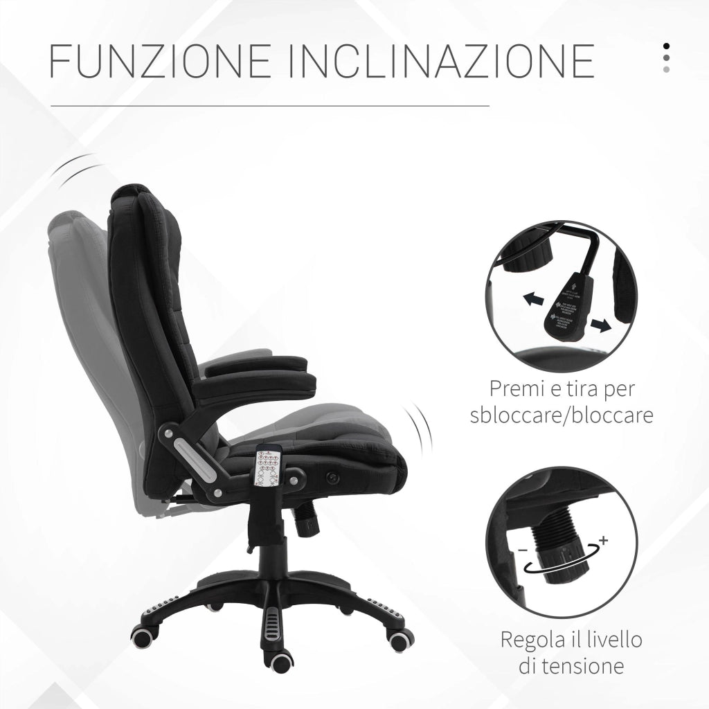 Sedia Poltrona da Ufficio Presidenziale Massaggiante in Tessuto Nera