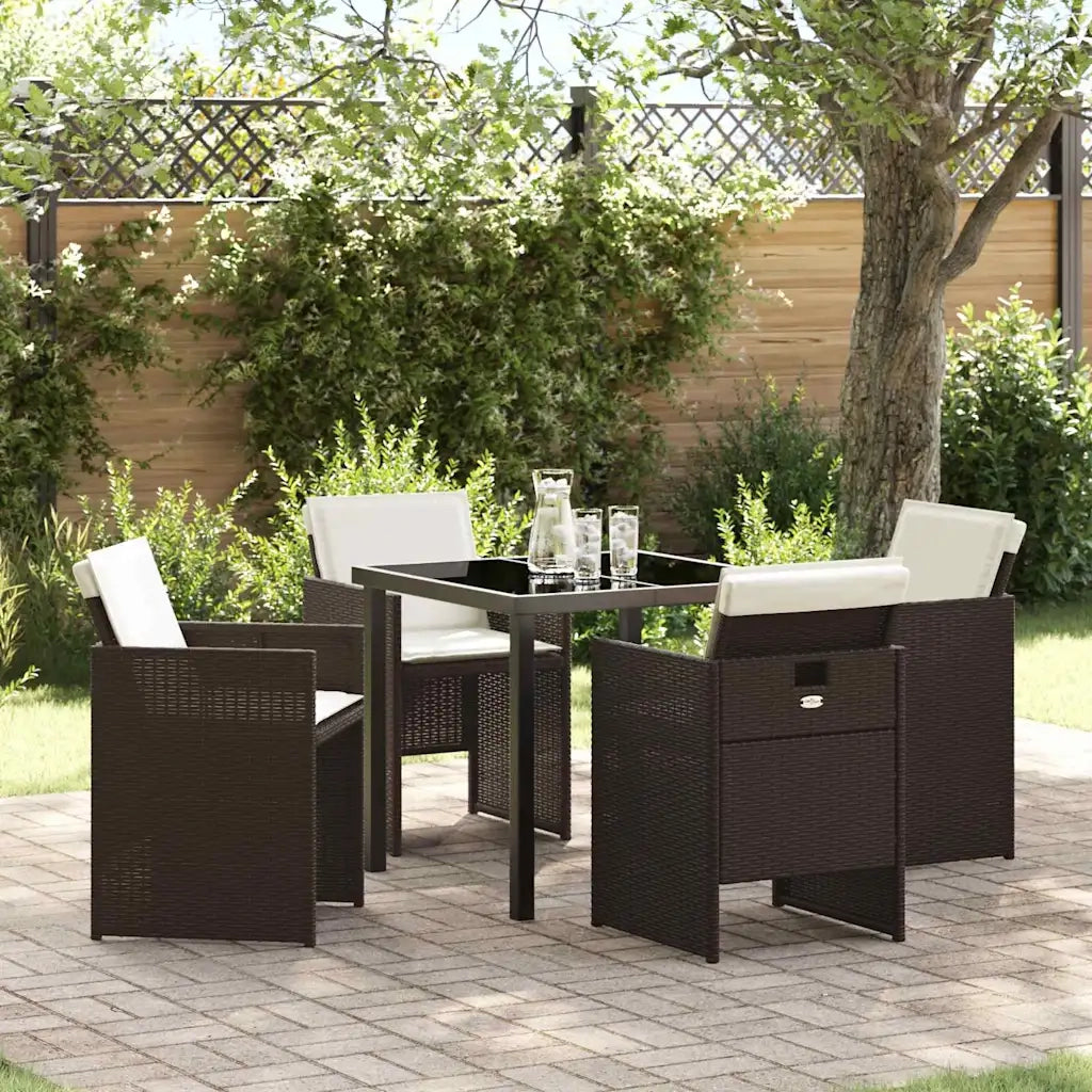 Set da Pranzo per Giardino con cuscino 5 pcs Marrone polyrattan