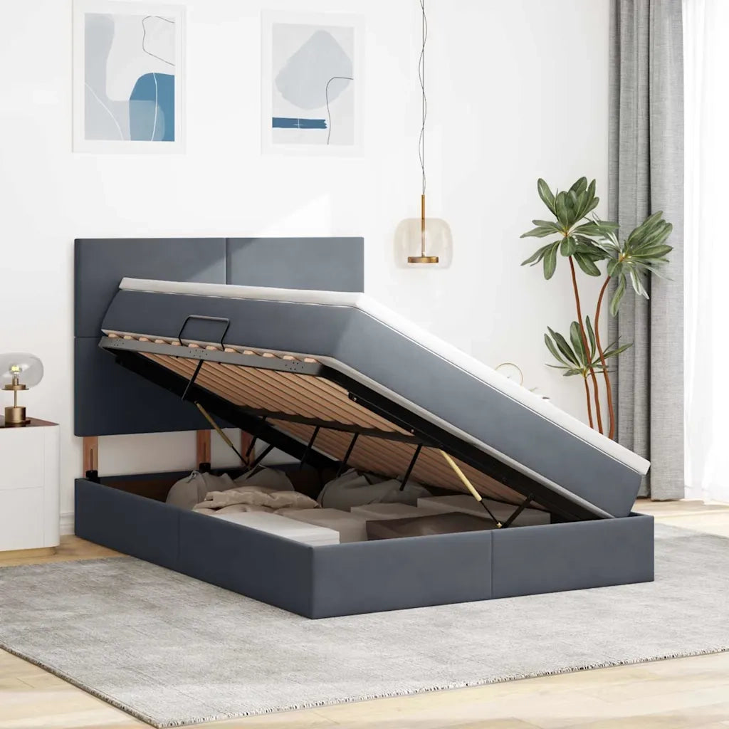 Letto con contenitore e materasso Grigio scuro 140 x 200 cm