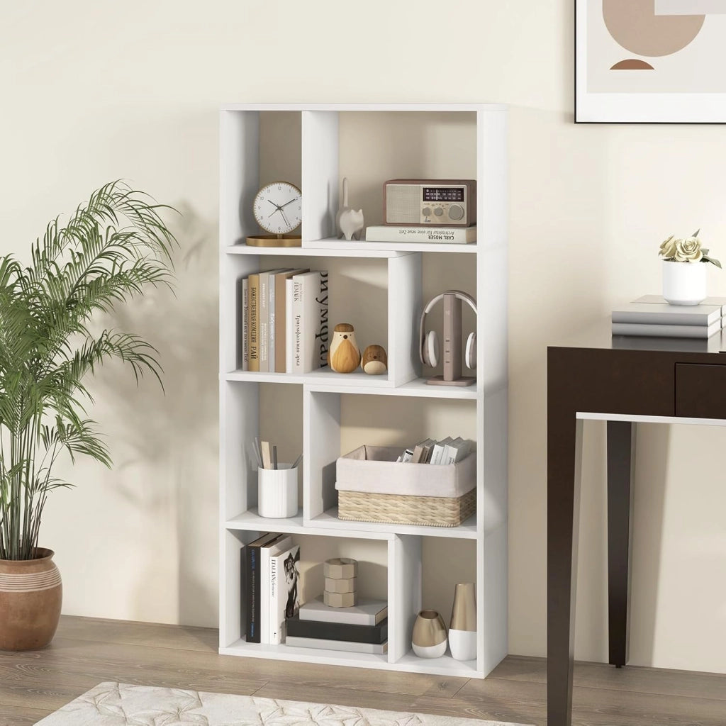 Libreria Mobile Portaoggetti a 8 Cubi, Scaffale Portaoggetti Camera da Letto con Kit Antiribaltamento, Libreria Autoportante in Legno per Soggiorno, Ufficio, 60 x 20 x 120 cm (Bianco)