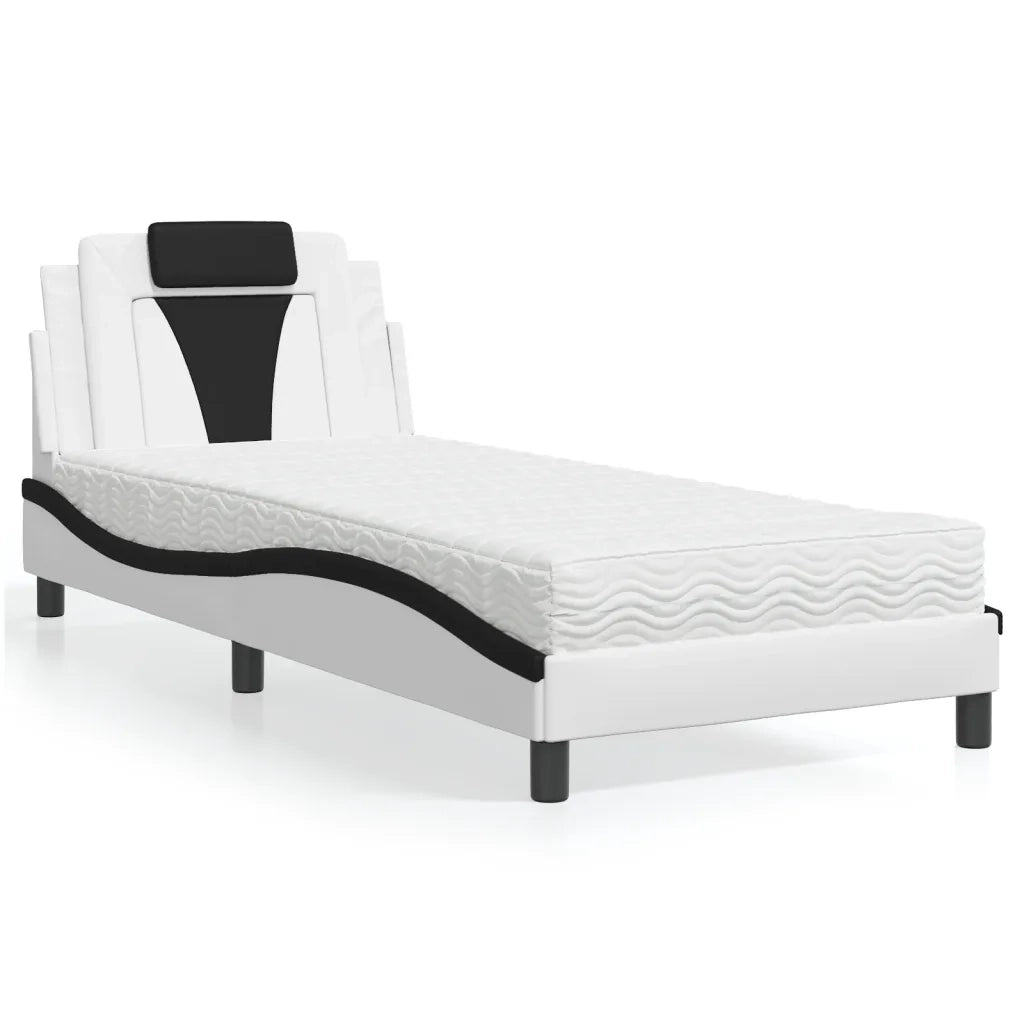 Letto Viana con Materasso-Struttura Letto con Materasso Nero e Bianco 90x200 cm in Similpelle 868873