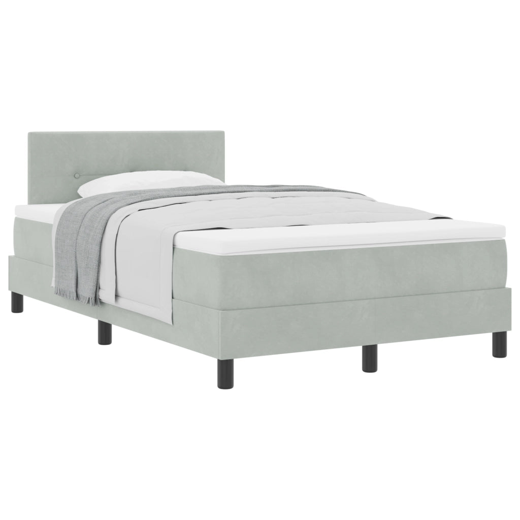 Letto Box Spring con Materasso Grigio Chiaro Matrimoniale Piccolo in Velluto