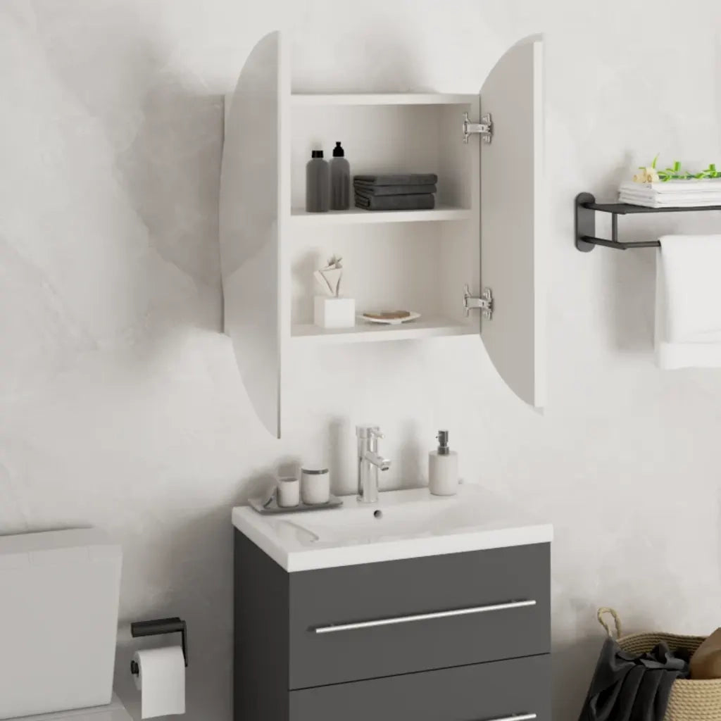 Armadio da Bagno con Specchio Rotondo e LED Bianco 47x47x17,5cm 345583