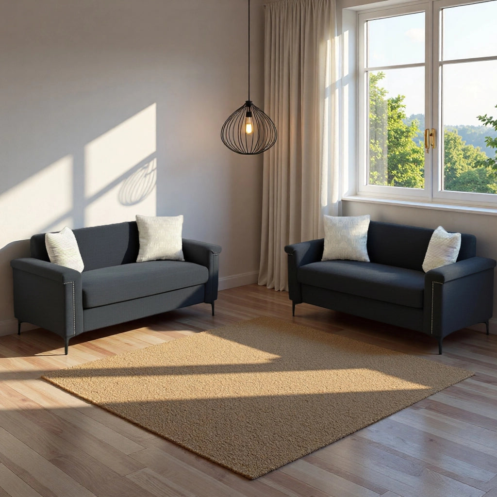 Divano a 2 posti compatto in tessuto con schiuma ad alta densità e piedini in metallo nero 172 × 73,5 cm