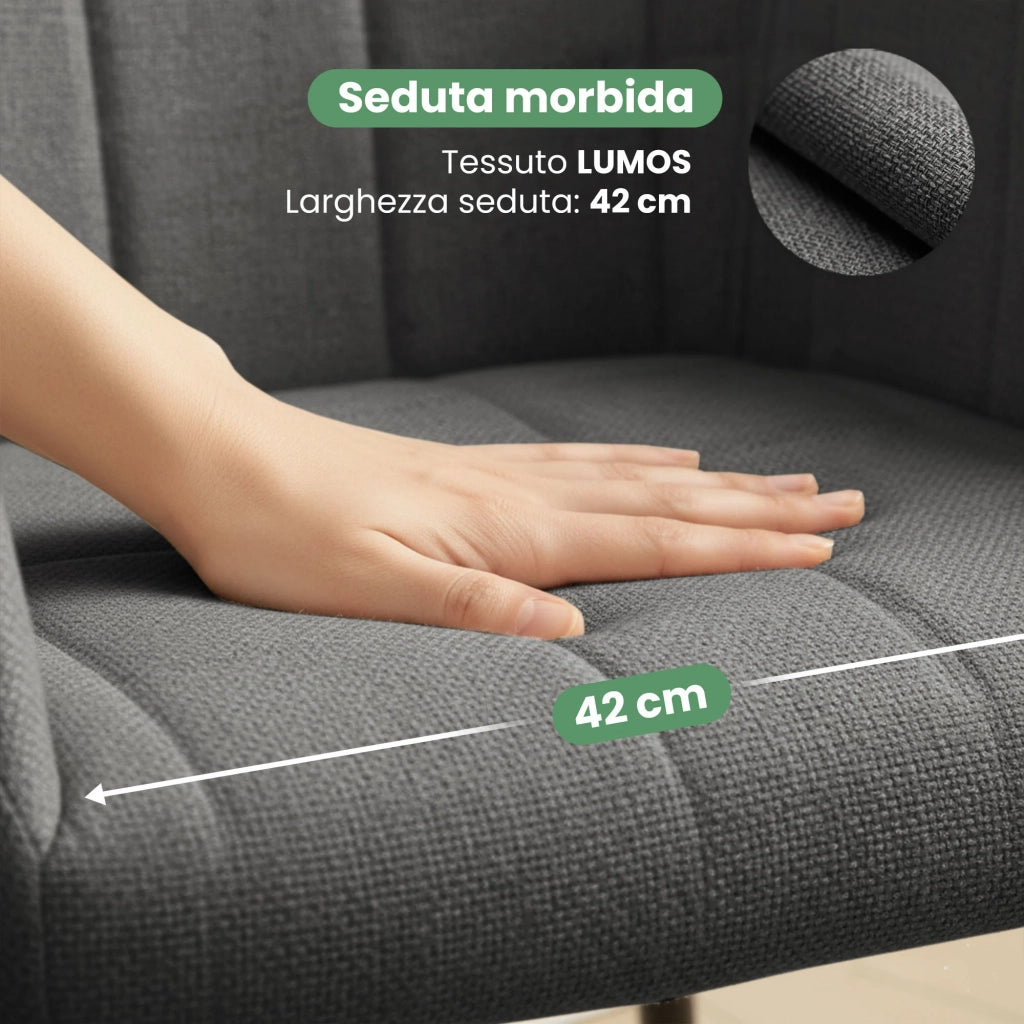 Set di 4 Sedie imbottite con cuciture quadrate LUXANO Grafite gambe nere tessuto Lumos