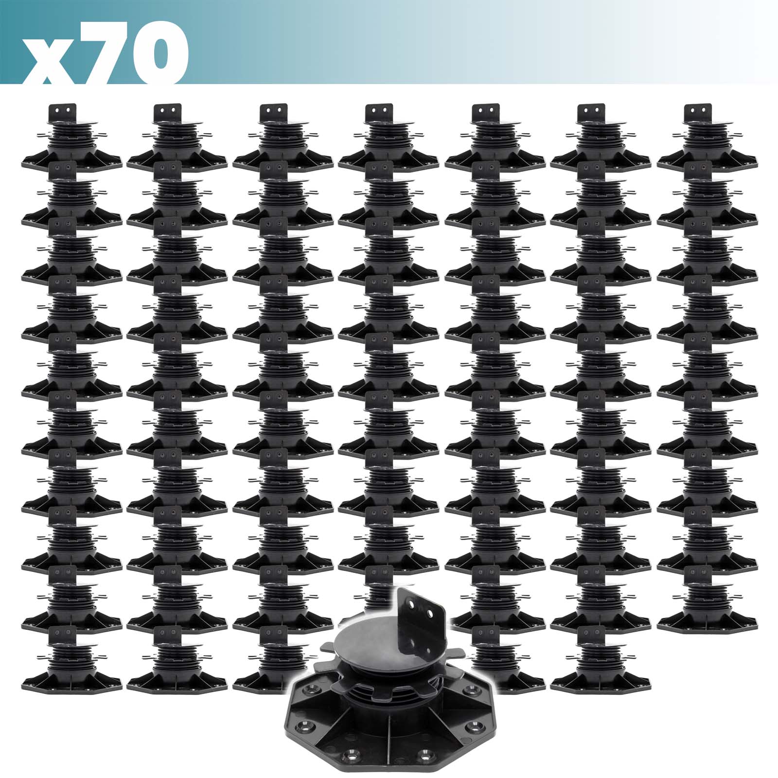 Set 70 supporti per pavimenti galleggianti, Altezza regolabile 33-64mm Max 2700 kg, Piedini Decking