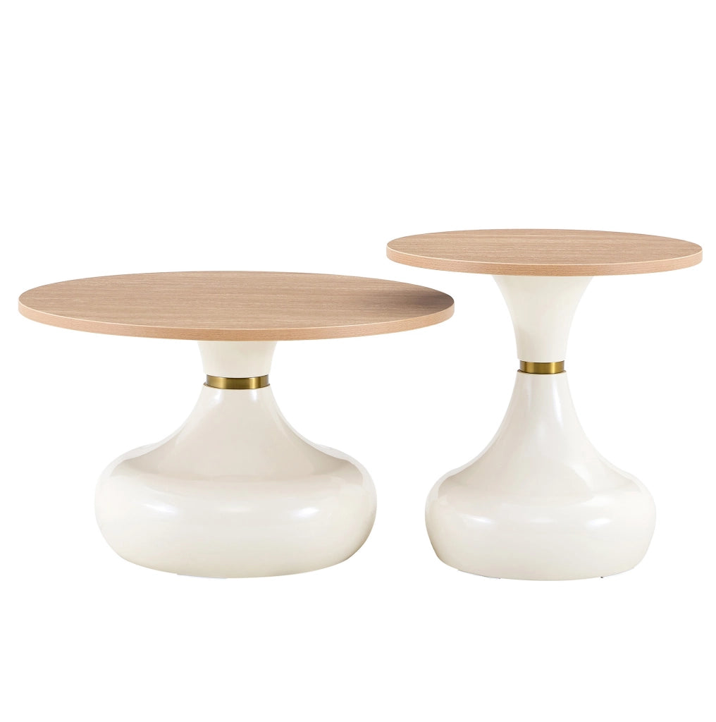 Set di 2 tavolini da caffè sovrapponibili in MDF e metallo; effetto legno; Wood