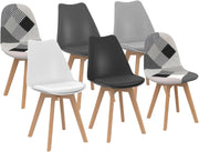 Set di 6 sedie SARA grigio scuro, grigio chiaro, bianco, nero e patchwork nero, grigio e bianco