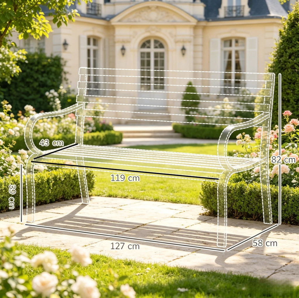 Panchina da giardino in metallo nero 127x58x82 cm; 2 posti