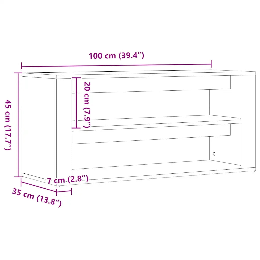 Panca-Sgabello Scarpiera Rovere Nero 100x35x45 cm in Legno di Argilla