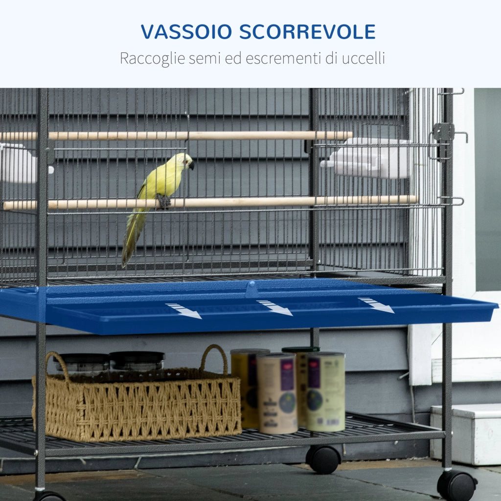 Gabbia per Uccelli in Legno con Vassoio e Ruote ¨C zephmum ¨C 78x52x132 cm