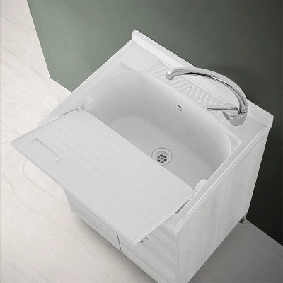 Mobile lavatoio 60x50 cm 2 ante bianco venato con vaschetta in resina