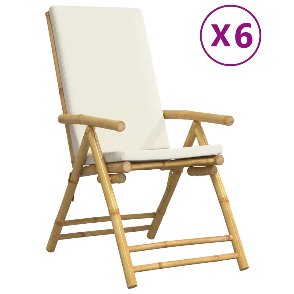 Sedie da Giardino Reclinabili 6 pz Cuscini Bianco Crema Bambù