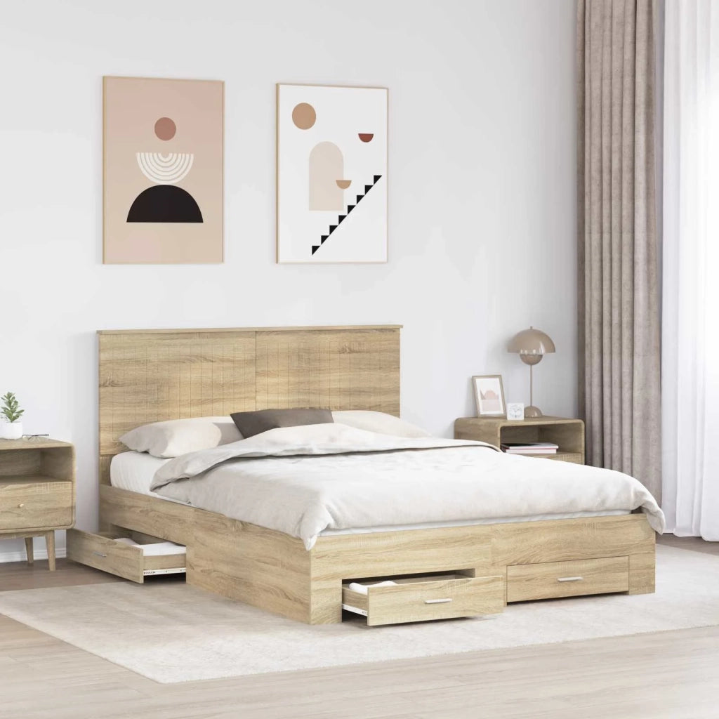Struttura del letto con testiera Rovere Sonoma 150 x 200 cm 3411291