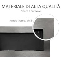 Camino a Bioetanolo da Parete Realizzato in Acciaio Inox con 2 Bruciatori 0.9LT 110 x 54 x 14cm