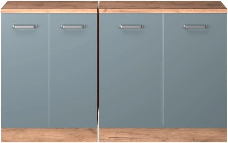 Set di mobili sottotetto Rion, Grigio-blu, 140 cm Set di 2 carcasse armadio profondità 60 cm, adatto per il salvaspazio sotto tetti spioventi