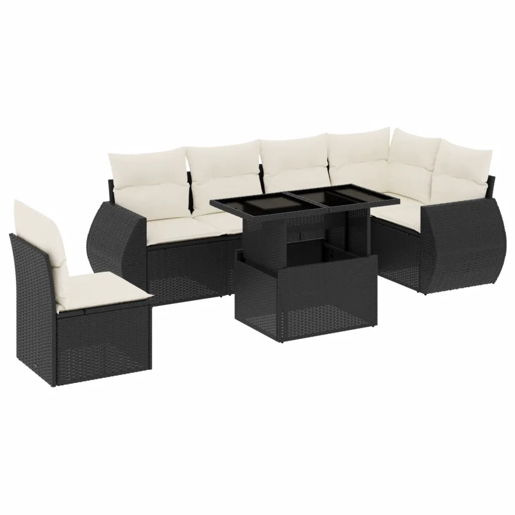 Set Divani da Giardino con Cuscini 7pz Nero Polyrattan 3268566