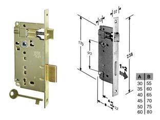 SERRATURA A BUSSOLA DA INFILARE BORDO QUADRO OTTONATO- - mm.30 bordo acc.ottonato verniciato (592.30.03) - 2 pezzi AGB