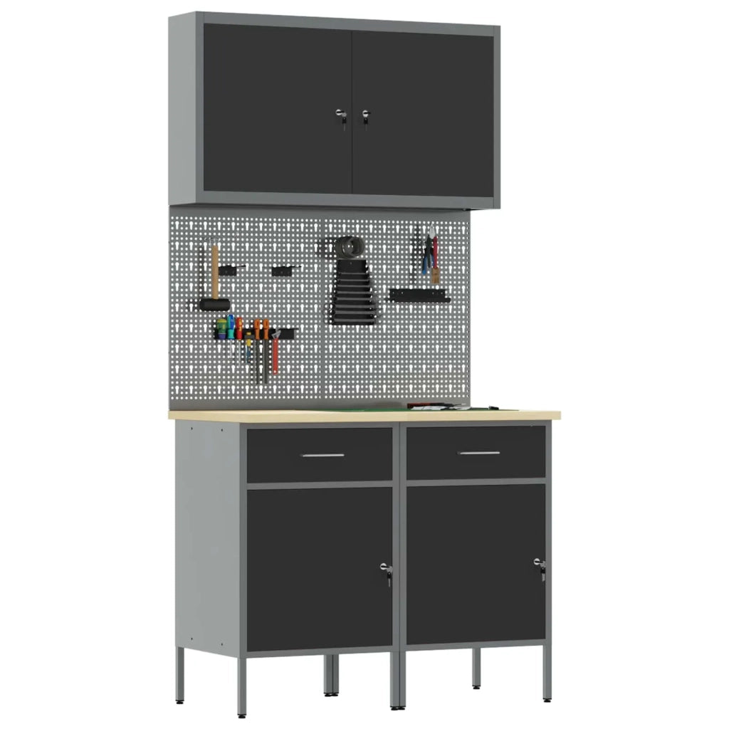 Mobile da lavoro 5 pcs Nero Legno ingegnerizzato e acciaio 3321416