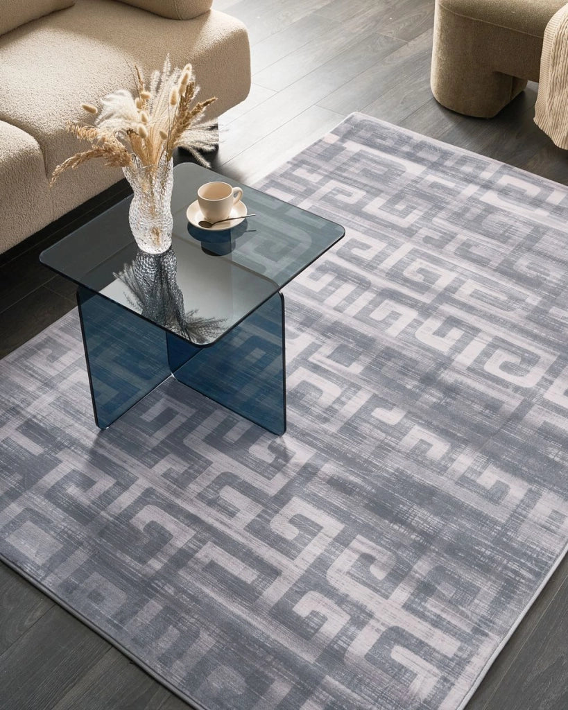Tappeto grigio Tessuto 140 x 200 cm Motivo geometrico moderno Soggiorno Camera da letto Per riscaldamento a pavimento Fondo antiscivolo