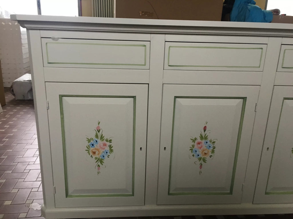 Cristalliera 3 ante napoletana arte povera bianco decori l.150 p.43 h.208 (492) - Mobili 2G
