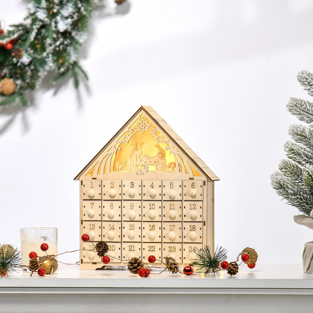 Calendario dell'Avvento in Legno con 24 Cassetti e Presepe ¨C zephmum ¨C 26.6x6x30cm