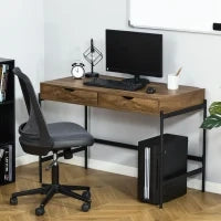 Scrivania Moderna Stile Industriale con 2 Cassetti per Camera e Ufficio, Metallo e MDF, 110x55x75cm, Nero Marrone