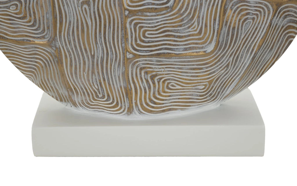 Lampada da Tavolo Resina Eclips Ø38x68 cm in Resina e Ferro e Tessuto Oro e Bianco