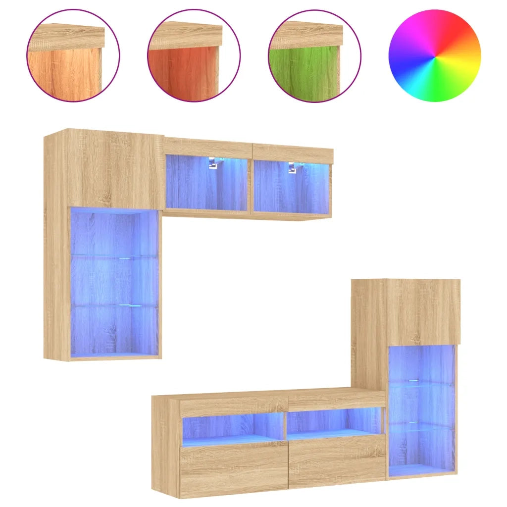 vidaXL Mobili TV a Muro con LED 5pz Rovere Sonoma Legno Multistrato