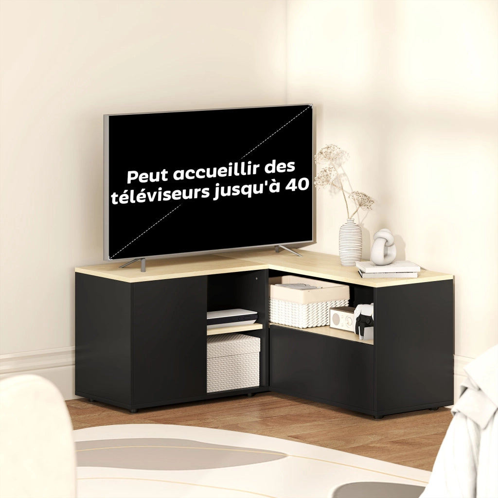 Mobile TV angolare ¨C Xylo ¨C 90x90x45 cm rovere nero con 2 ante 3 ripiani fino 40 pollici