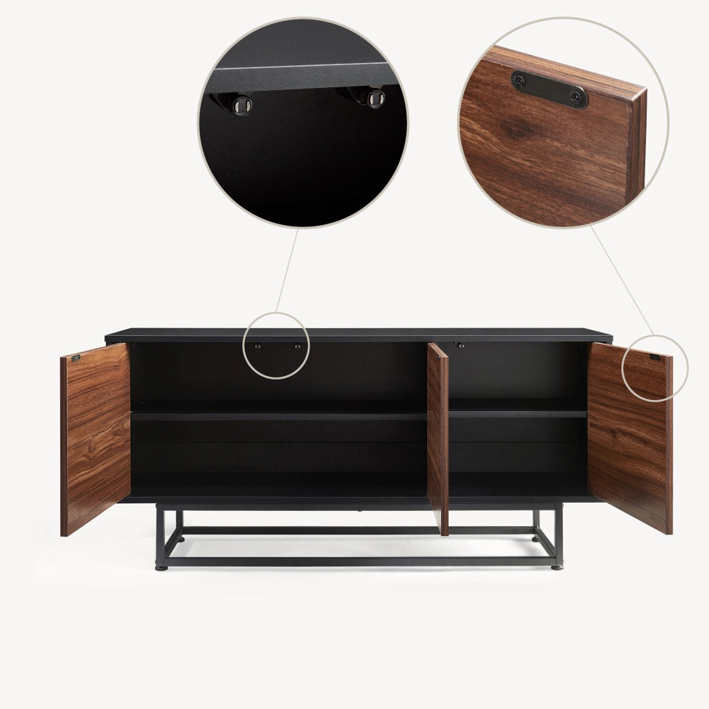 Armadietto Boxholm Credenza Bassa con 3 Ante Push-Open 120x30x55 cm Nero / Effetto Noce [en.casa]