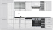 Cucina componibile Fame-Line, Bianco lucido/bianco, 355 cm senza piano di lavoro, adatto per l'espansione personalizzata con moduli aggiuntivi