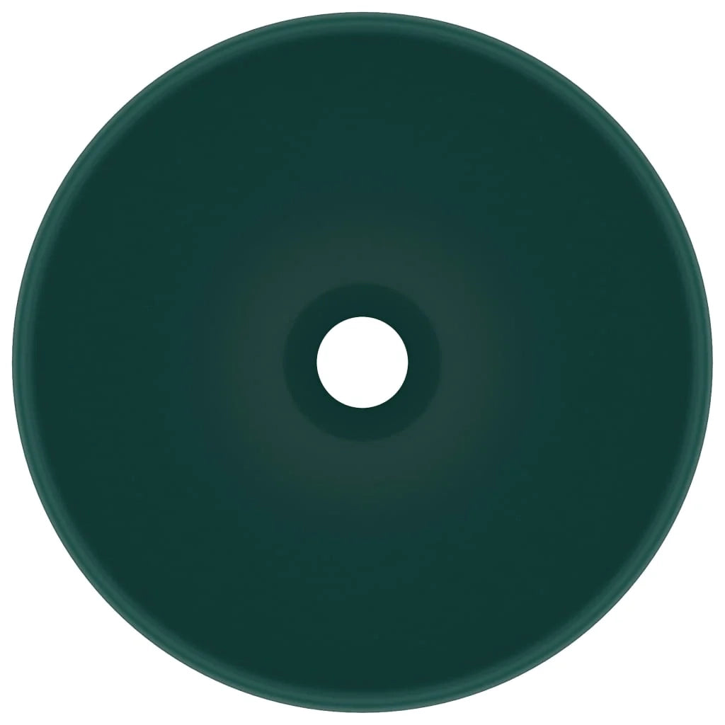 Lavabo rotondo di lusso per bagno lavabo da appoggio lavabo interno per cabina cosmetica 32,5 x 14 cm ceramica verde scuro opaco 02_0002712