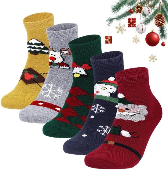 Calze di Natale per Donne - 5 Paia di Calze Termiche - Calze Calde per Inverno - Disegni di Natale Multicolori - Mix di Poliestere e Cotone di Alta Qualità - Regalo di Natale Perfetto