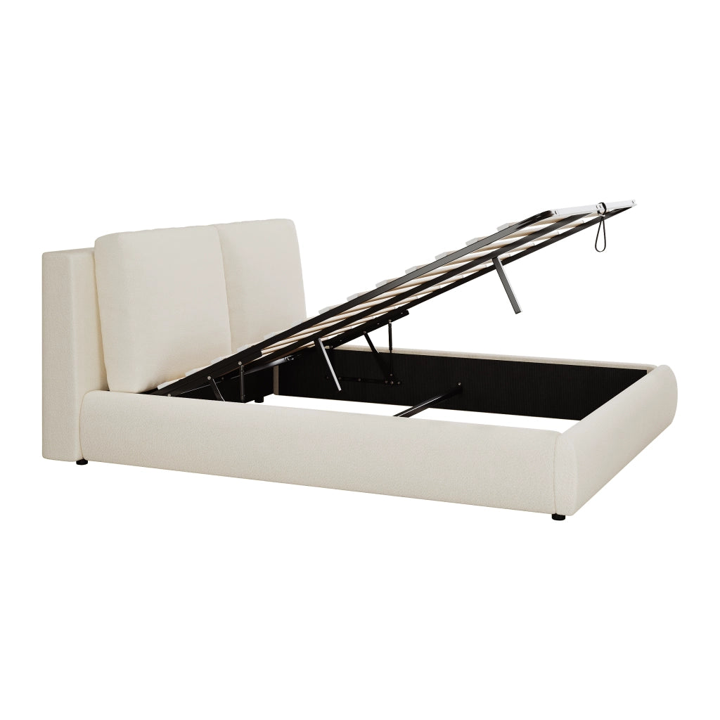 Letto Contenitore 180x200 cm con Rete a Doghe in Bouclé Beige