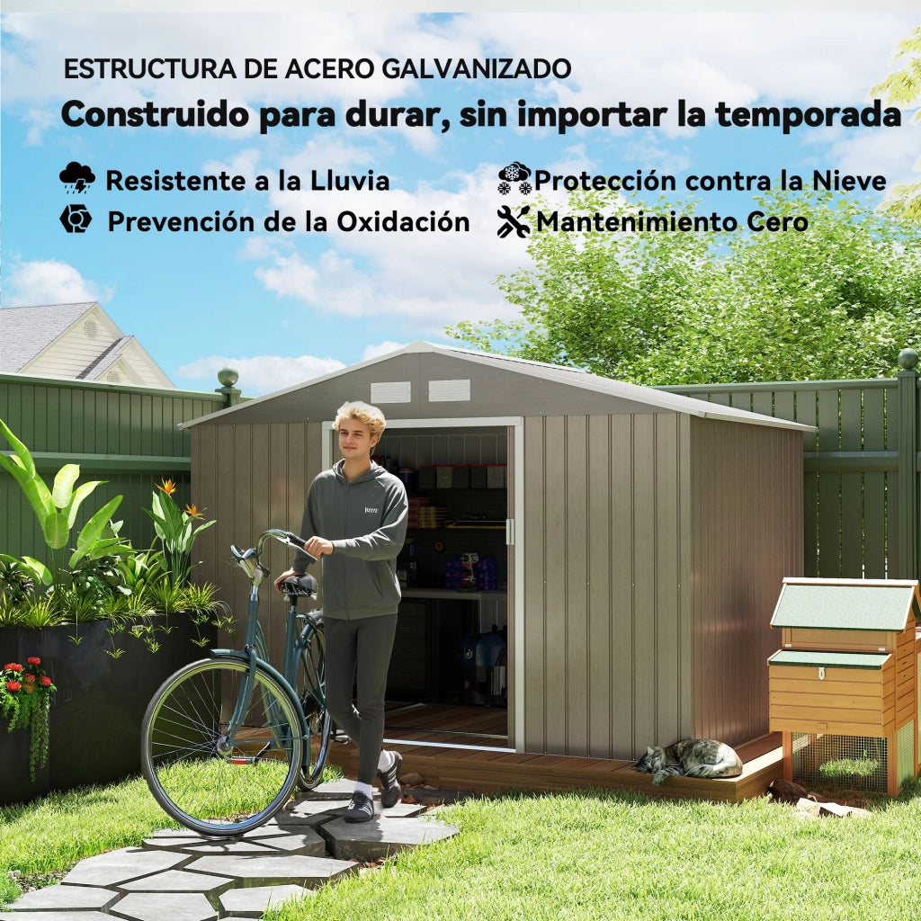 Casetta da Giardino 4.9 m2 ¨C zephmum ¨C Effetto Legno 277x195x192 cm con 2 Porte Scorrevoli