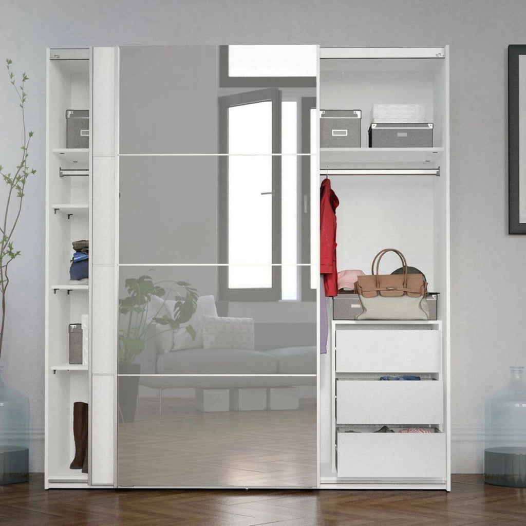 Guardaroba 2 ante Angri, Mobile camera da letto, Cabina armadio portabiti, Armadio appendiabiti, 182x64 h202 cm, Bianco