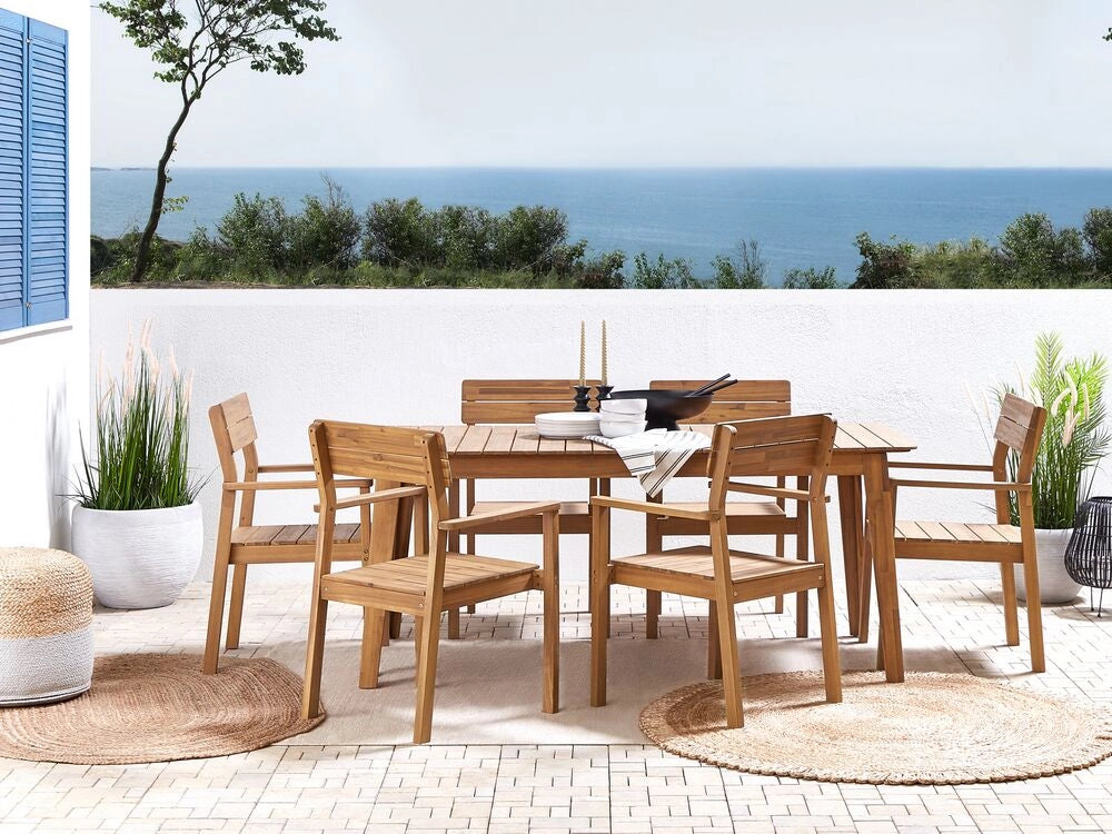 Lampada da tavolo da pranzo da giardino in legno di acacia 180 x 90 cm per 6 persone da esterno rettangolare in stile rustico