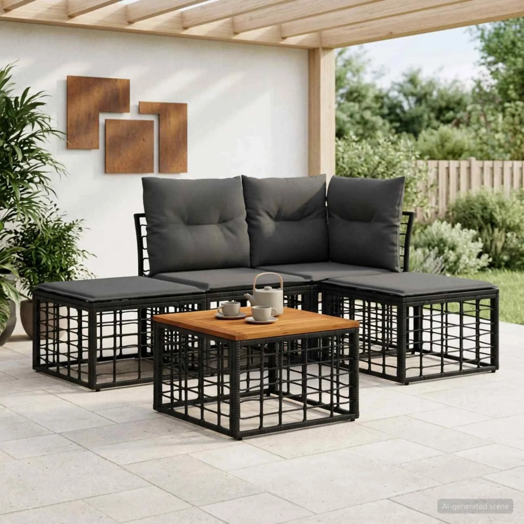 Set di divani da esterno 5 pcs Nero e Grigio scuro Poliestere 3437445