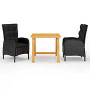 Set Mobili da Pranzo per Giardino 3 pz Nero cod mxl 36982